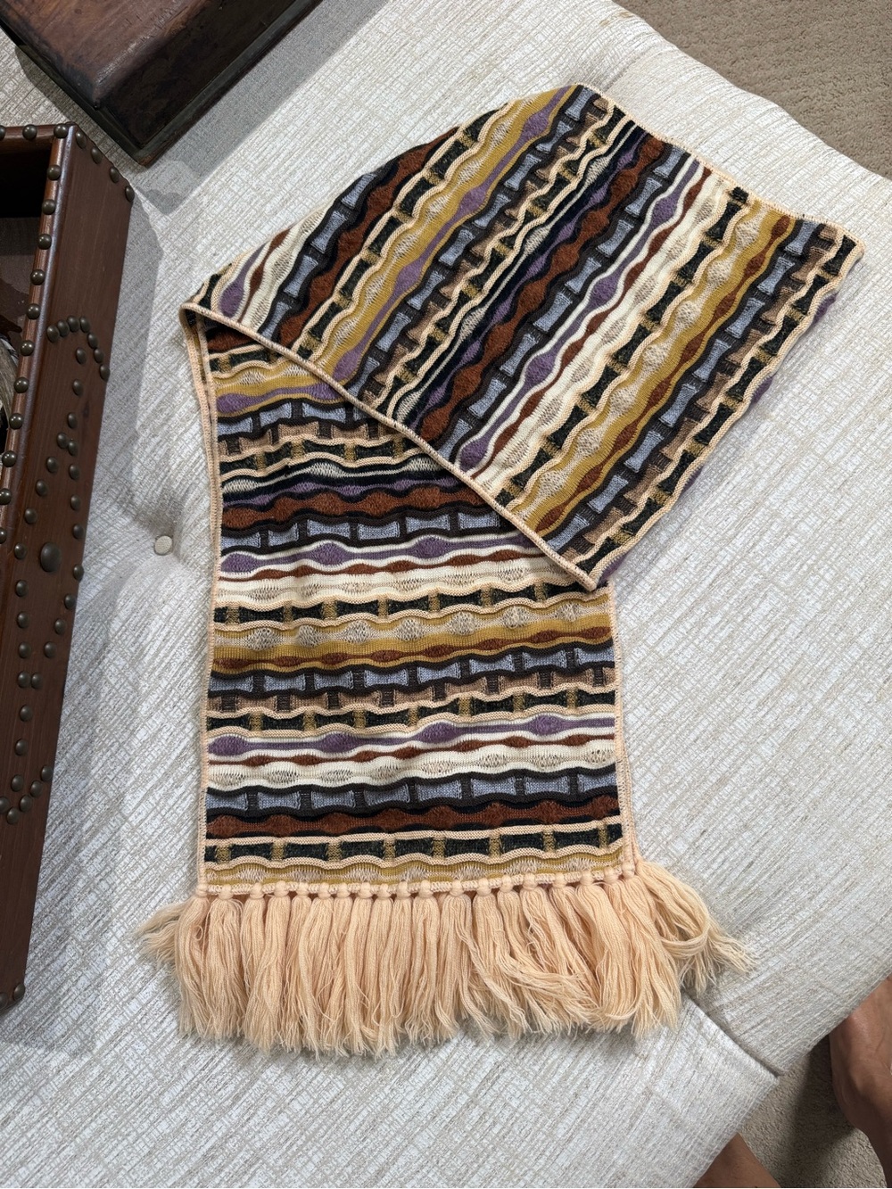 Vintage Missoni Made in Italy Orange Label knit multi colorway fringe scarf